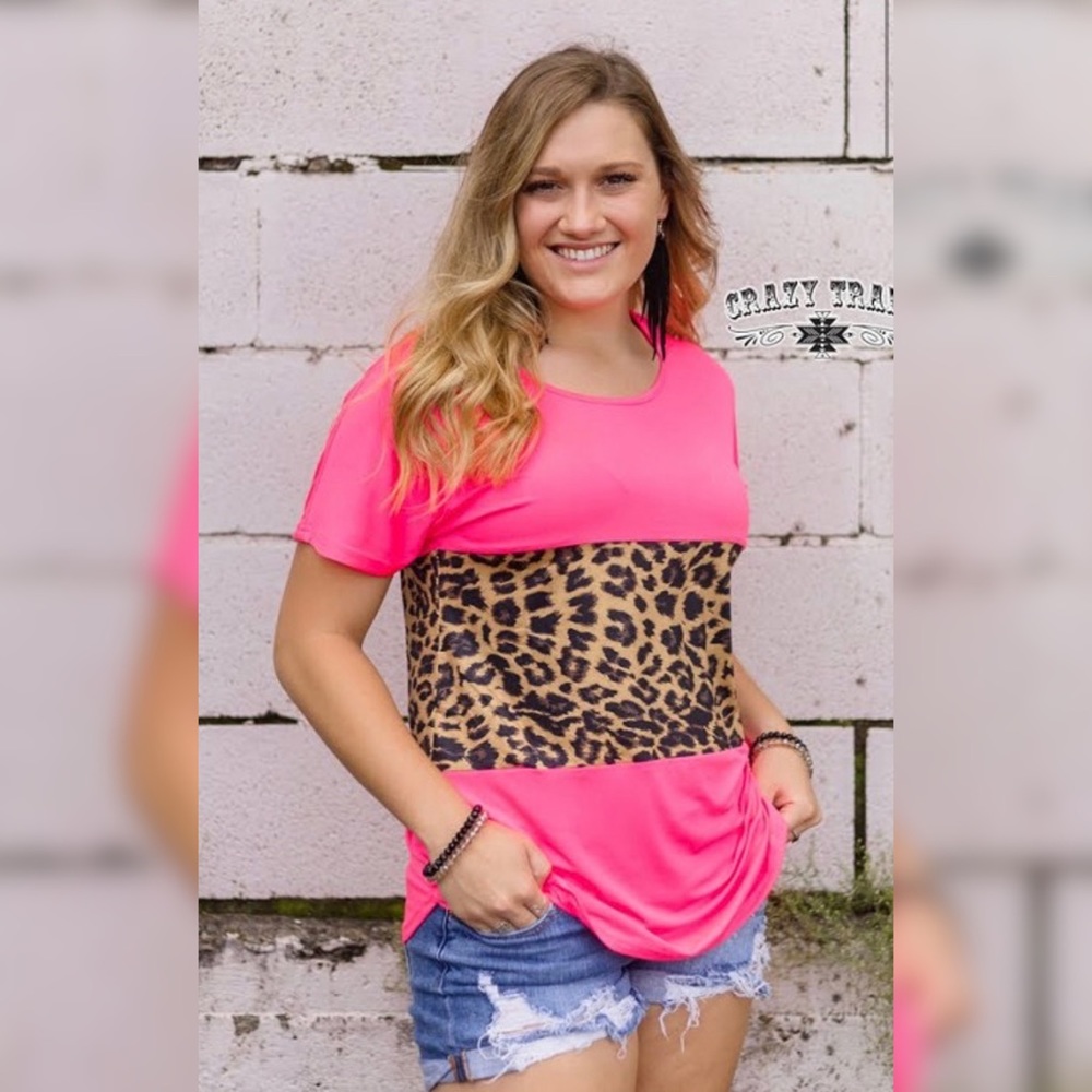 Neon Pink and Leopard Top - Picture 2 of 4